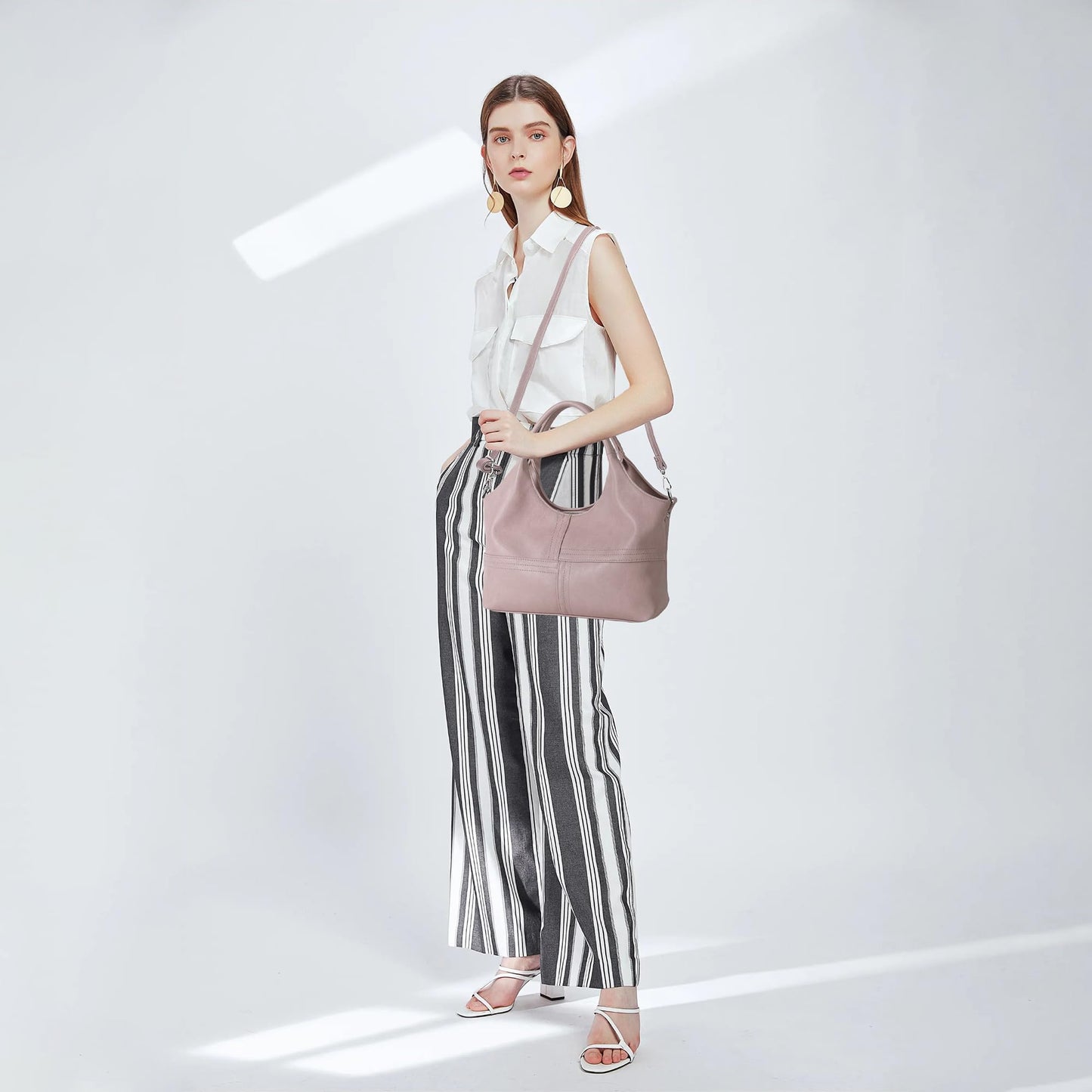 KOGTLA Vegan Leather Purses for Women with Detachable Satchel Strap, Ladies Handbags, Tote Hobo Bags with Top Handle Pink
