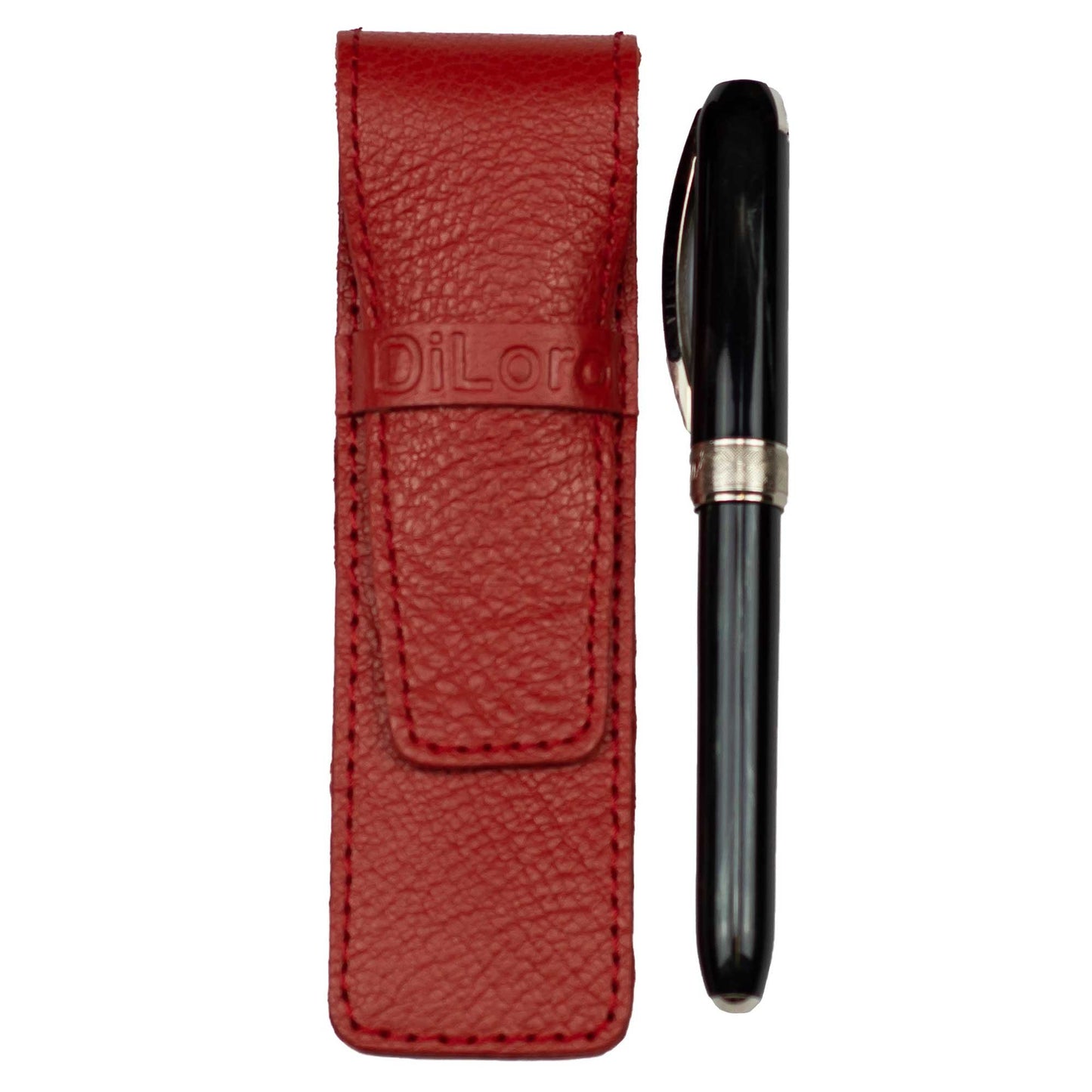 DiLoro Full Grain Thick Buffalo Leather Single Pen Case Holder Buffalo Red