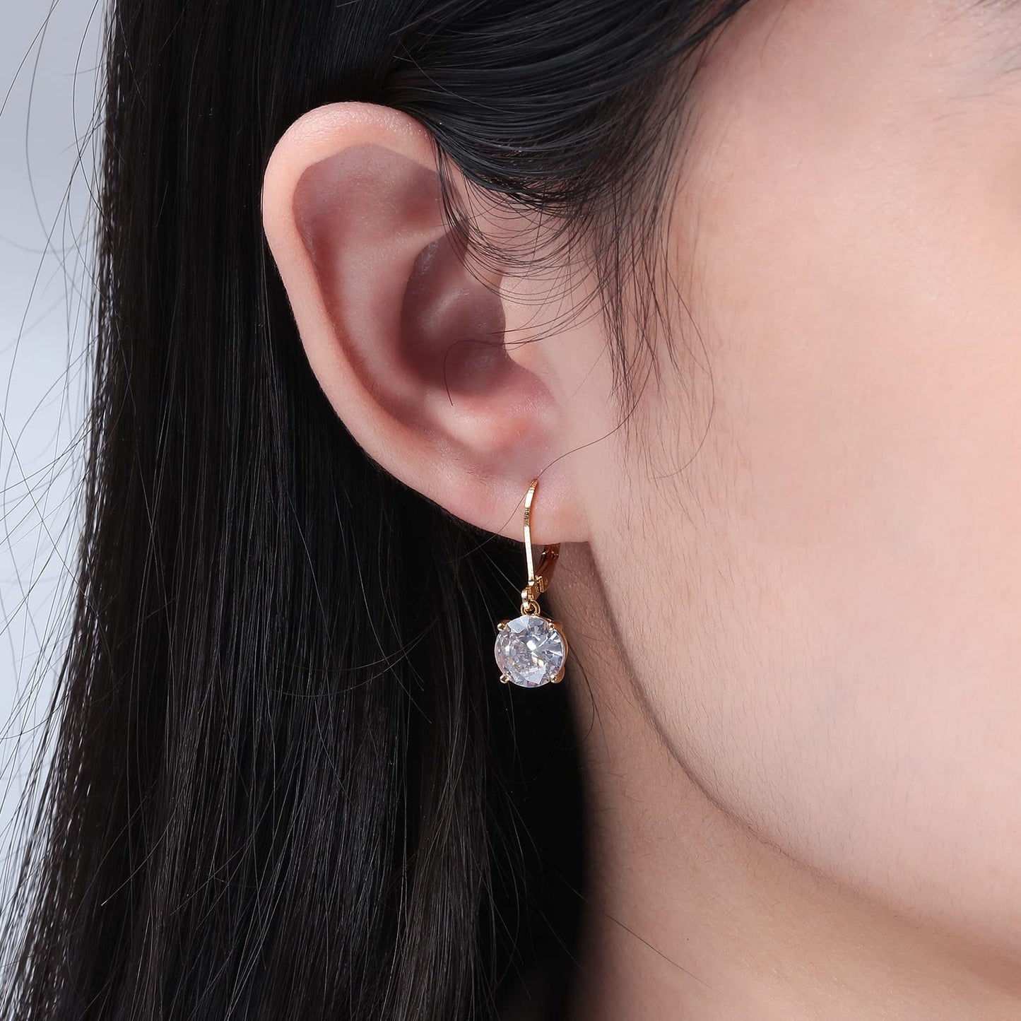 CiNily Dangle Earrings for Women Ladies Pendant Earrings 14K Yellow Gold Plated Drop Earring CZ White Cubic Zirconia Leverback Dangle Earrings for Sensitive Ears Hypoallergenic Fashion Jewelry