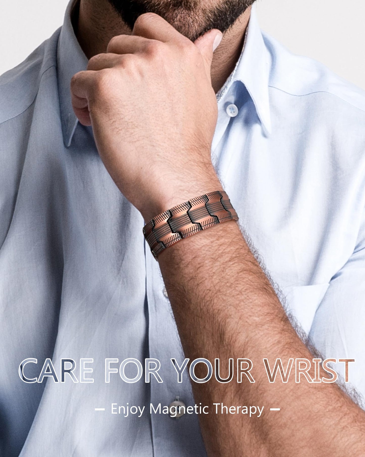 Feraco Copper Magnetic Bracelets for Men, 99.99% Pure Copper Bracelet with 3 Row Neodymium Magnets,Men's Jewelry Gifts