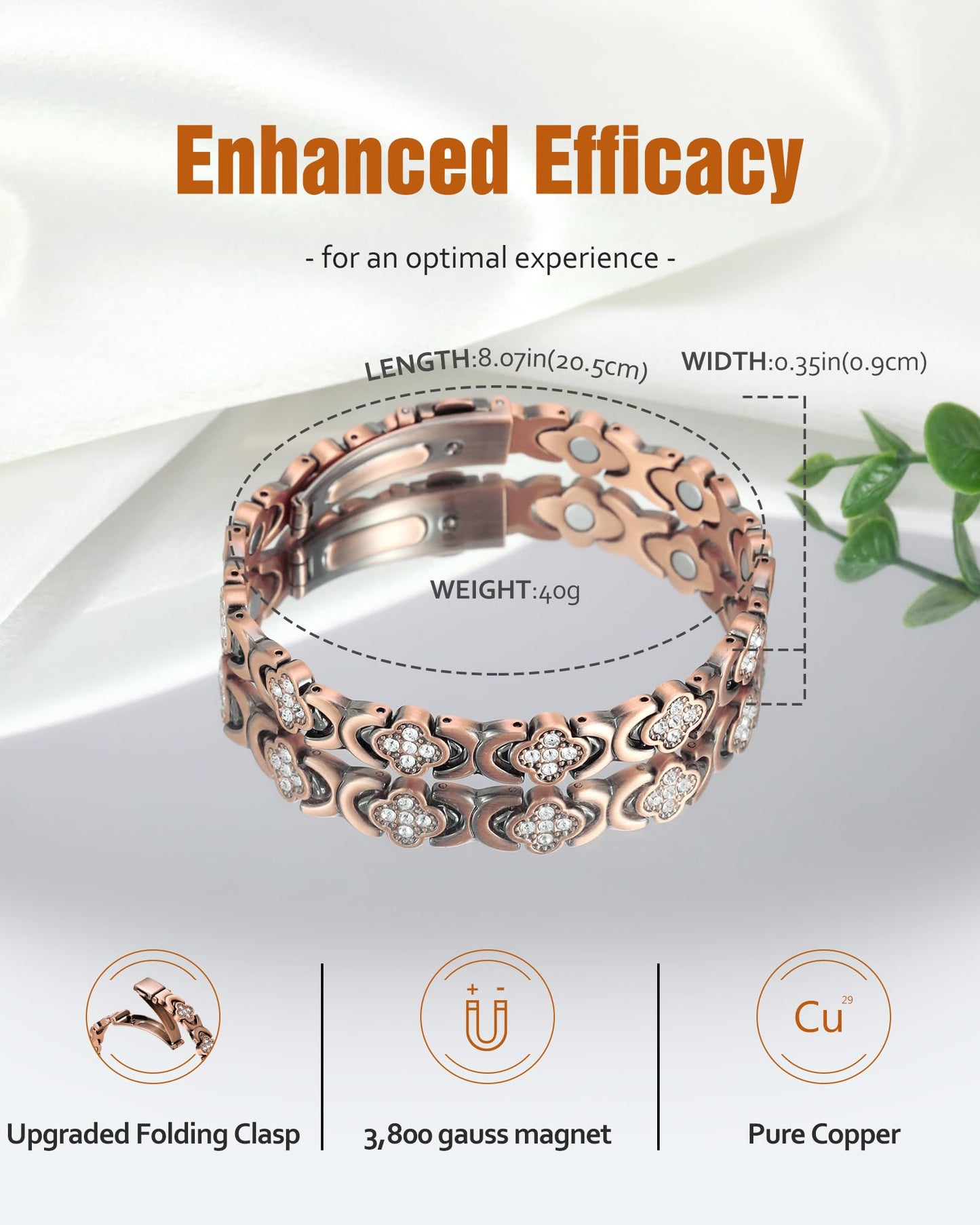 Jecanori Copper Magnetic Bracelets for Women&Ring, Pure Copper Bracelet with 3500 Gauss Magnets,Ideal Gift