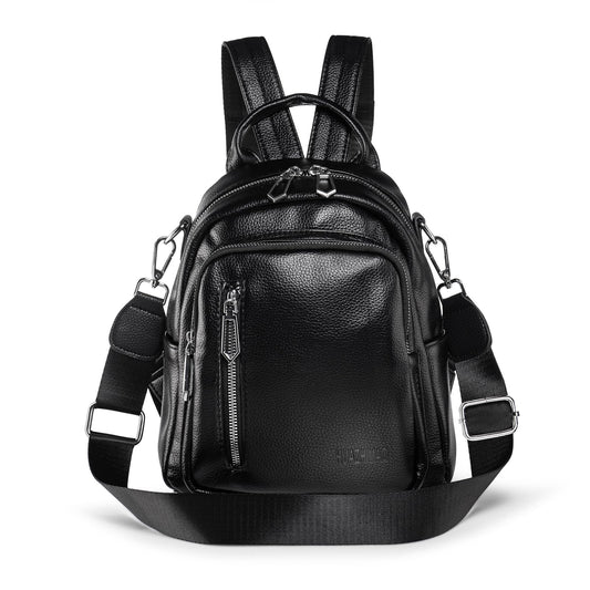 HUAZHIMAO Small Backpack Purse for Women Mini Backpacks PU Leather Women's Versatile 3 in 1 Fashion Handbag Travel Daypacks (Black)