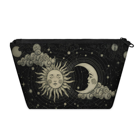 KUYEHTAO Astrology Sun Moon Gothic Makeup Bag for Women, Portable Cosmetic Bag for Travel Purse, Fashion Zipper Makeup Pouch, Small Travel Bag for Purse