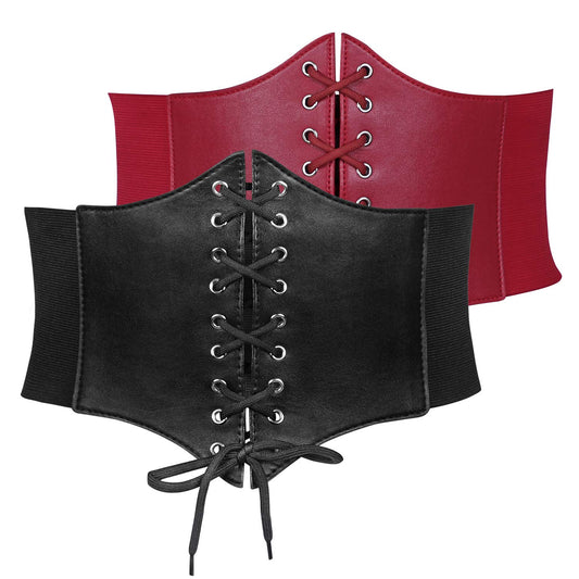 JASGOOD 2 Pack Women’s Elastic Costume Waist Belt Lace-up Tied Waspie Halloween Corset Belts for Women
