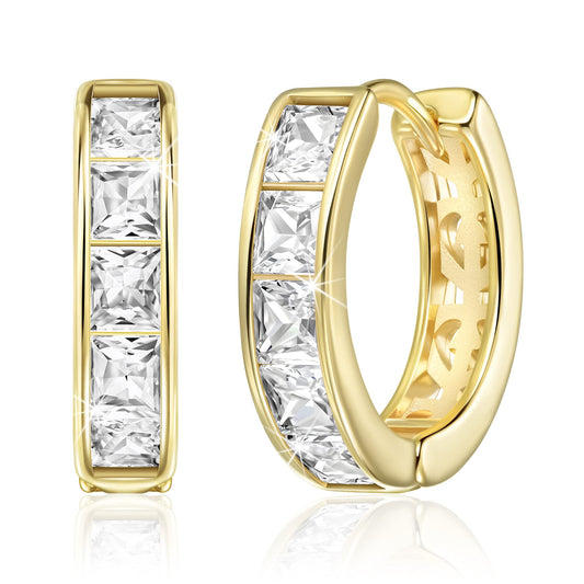 Linawe Moissanite Earrings, Gold Hoop Stud Earrings for Women Trendy, Cubic Zirconia Tragus Piercing Huggie Earrings, Helix Small Hoop Cartilage Earrings, Mini Chunky Tiny