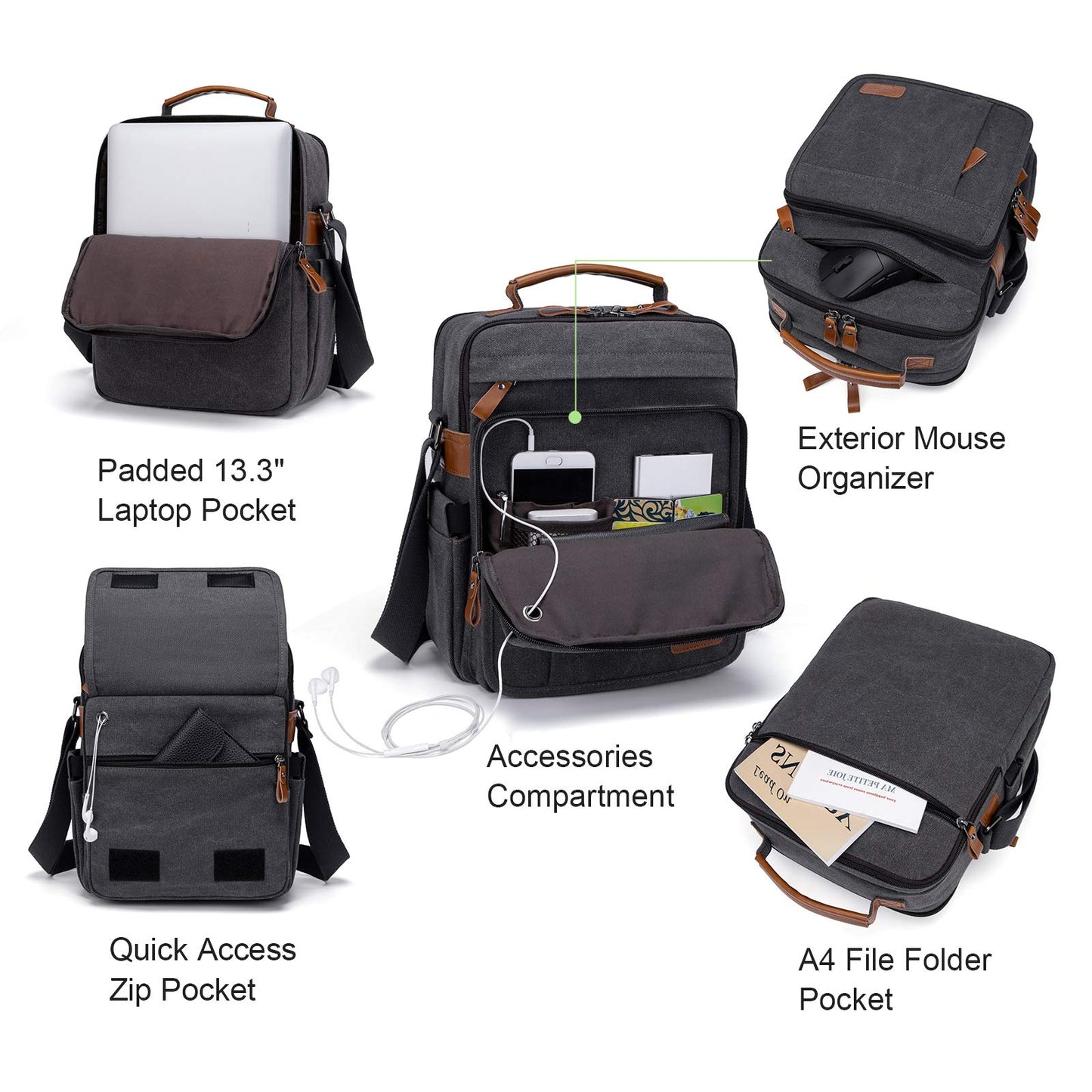 ESTARER 13-13.3 Laptop Bag for Men, Vertical Messenger Bag for 13-13.6'' Mac neo/air/pro Shoulder Bag Water-resistant Canvas