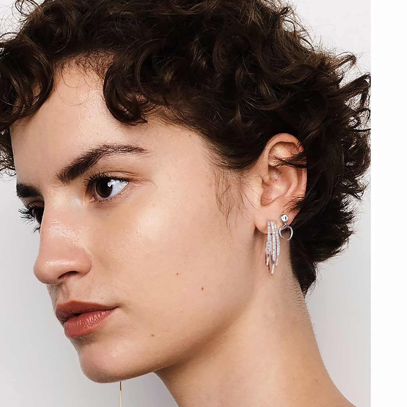 GLOQUAT Silver Plated Hoop Earrings for Women Trendy Triple Silver Earrings for One Hole Elegant Double Hoops Earring Lightweight and Hypoallergenic Sparkly Jewelry Gifts 30mm