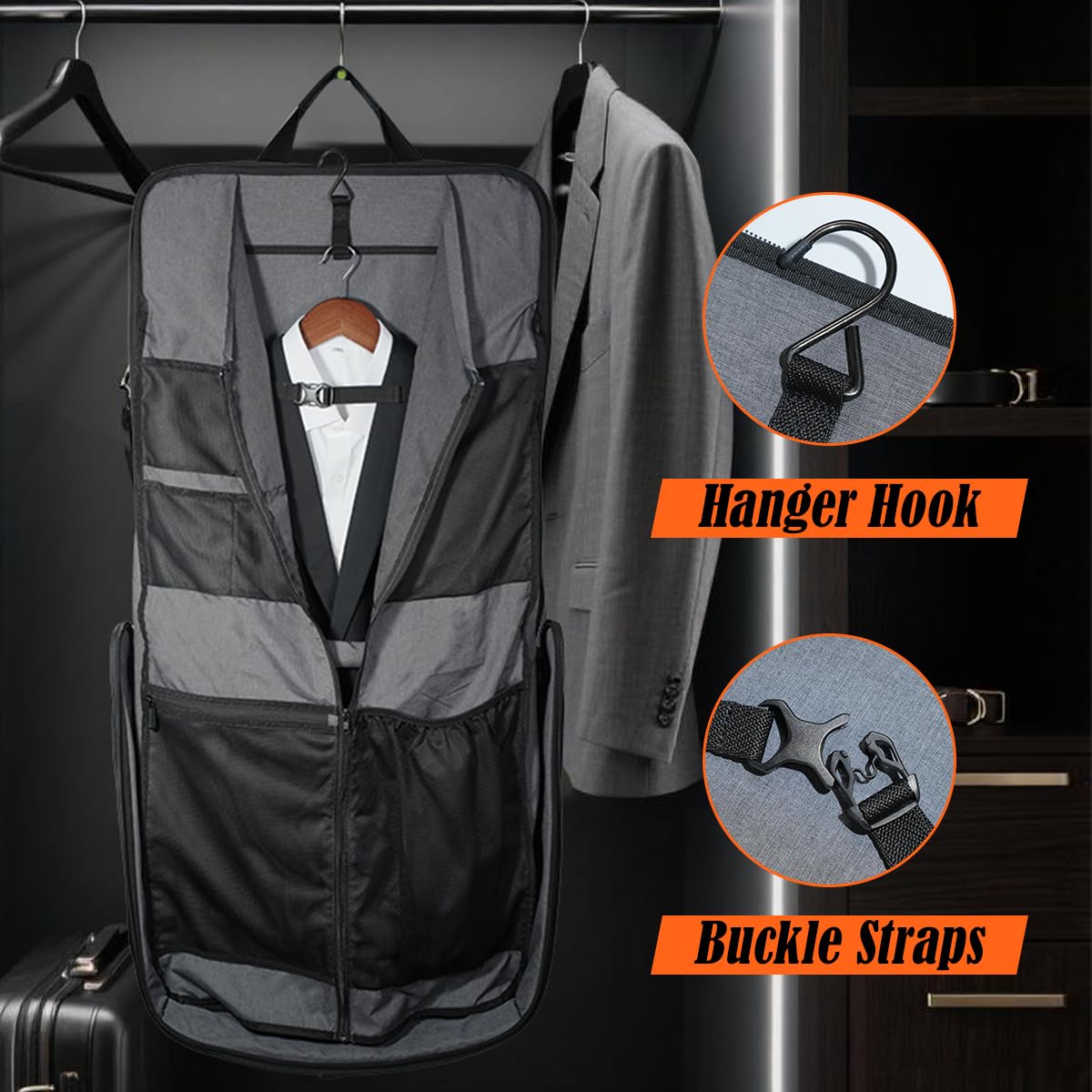 WELKINLAND 3-Suits Garment Bags for Travel W/ 4-Pack Compression Packing Cubes, 30L-Large Carry On Garment Bag for Travel, 15-Pockets Suit Holder Travel Bag, Wrinkle-Free Suit Garment Bag for Men