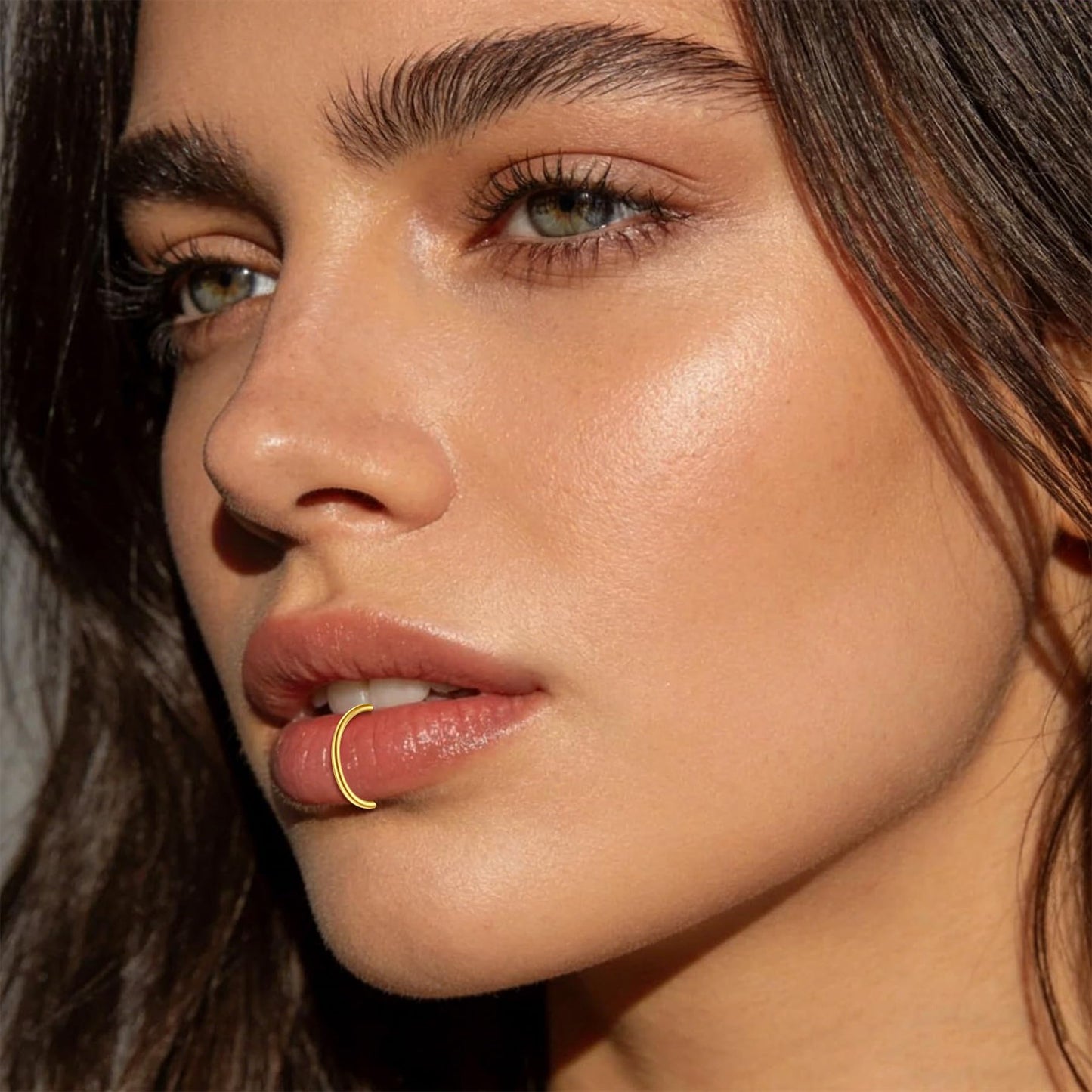 JFORYOU FORYOU Fake Nose Ring Fake Nose Piercing Fake Nose Rings Hoop for Women Faux Nose Piercing Clip on Non Pierced Faux Body Piercing Jewelry for Women Men Gold