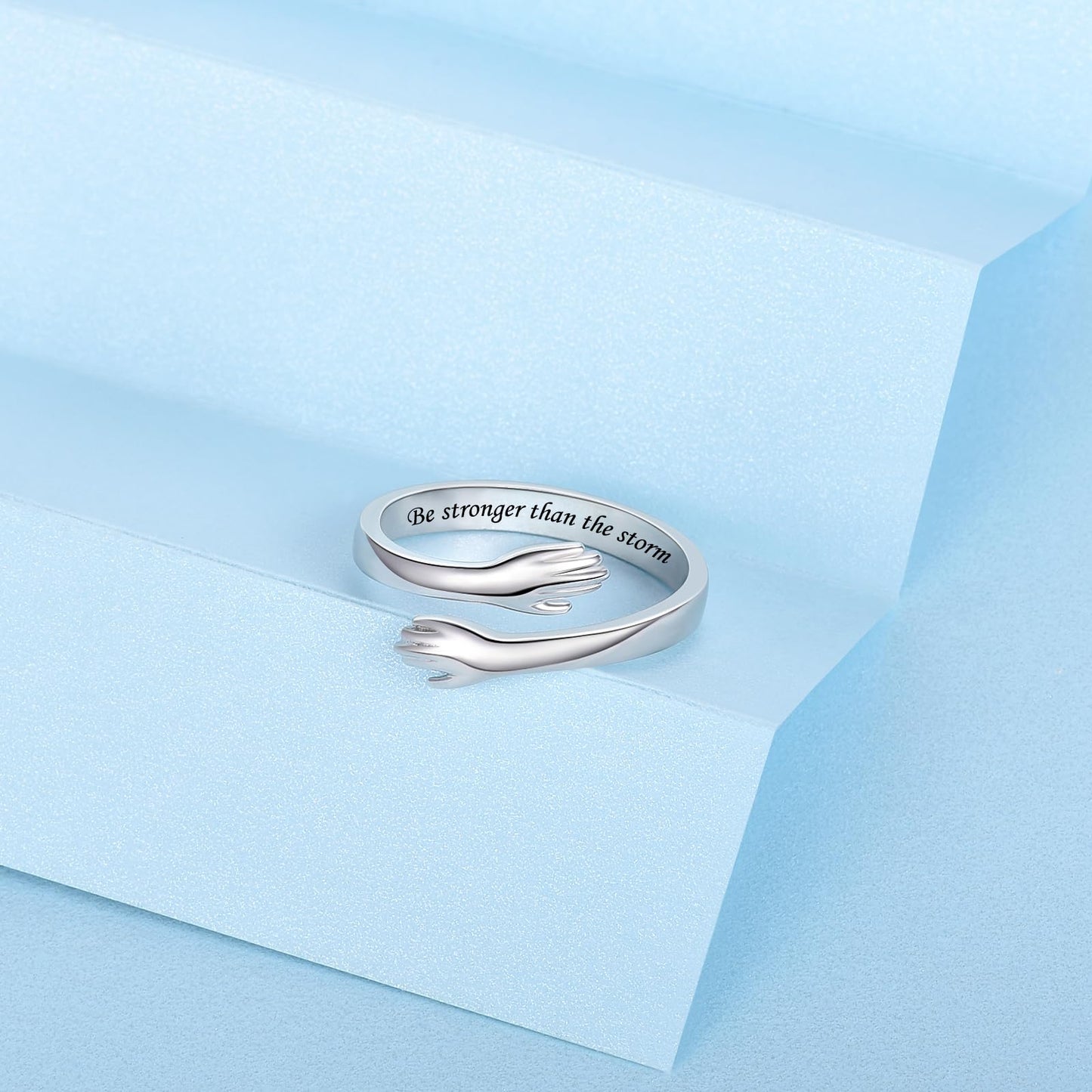 ACJFA S925 Sterling Silver Hug Ring for Women Adjustable Thumb Ring Birthday Gifts (Be stronger than the storm)