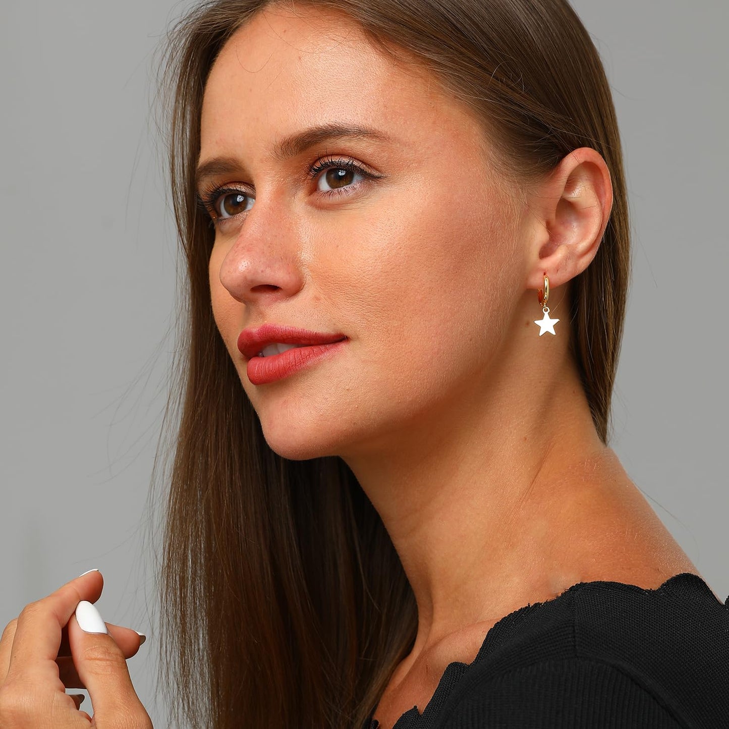 Small Hoop Star Dangle Drop Hoop Earrings With Small Charm for Women Cute Cartilage Fashion 18K Yellow Gold Plated Vintage Elegant Dangling Jewelry