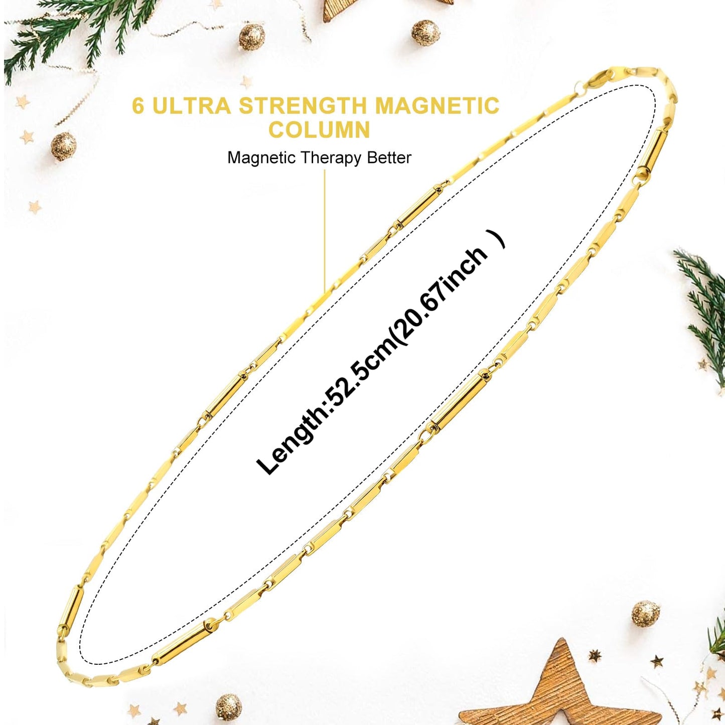 JEROOT Titanium Steel Magnetic Necklace for Women Men Unisex, 6 Ultra Strength Column Magnetic Necklace for Neck Shoulder and Back, Necklace with Jewelry Gift Box (A-Gold)