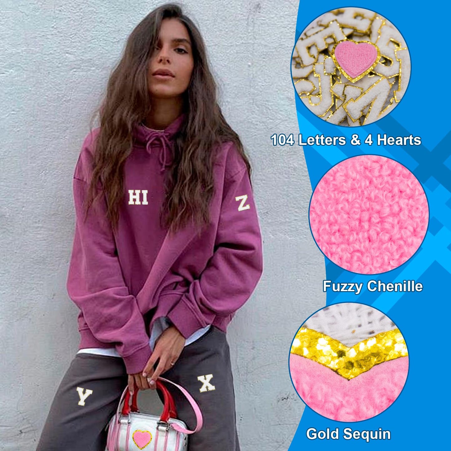 108 Pcs Letter Patches Iron on Letters,White Iron on Preppy Letter Patches Stickers for Clothing Backpacks Embroidered Applique Initial Patch