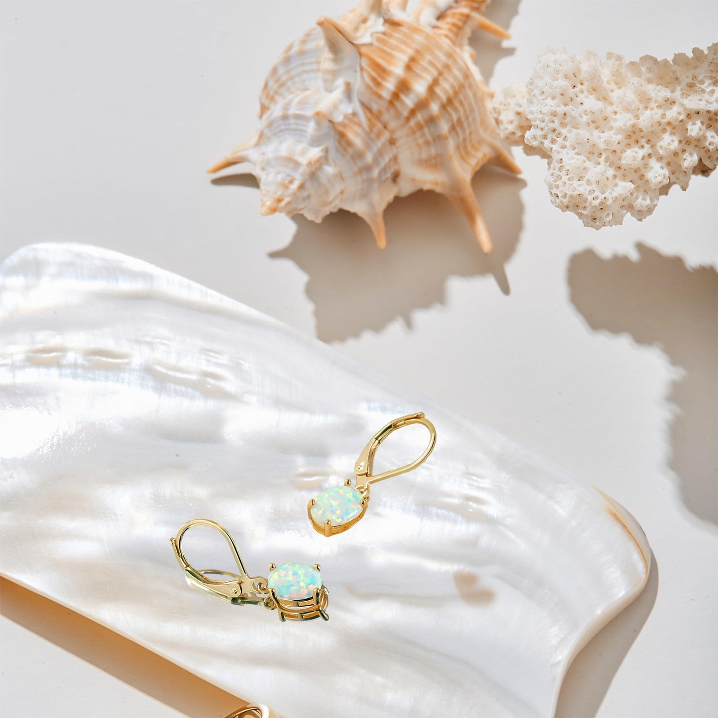 Gemsme Opal Dangle Earrings,18K Yellow Gold Plated Gemstone Opal Leverback Earrings for Women Hypopallergenic Jewelry