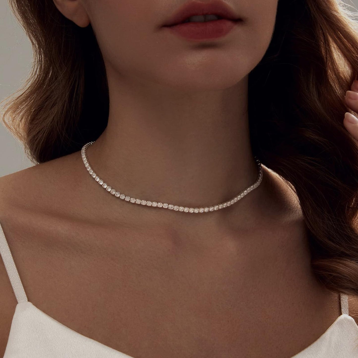 LULII Tennis Necklace Set for Women Dainty Sterling Silver Necklace and Earring Sets Diamond Earrings Crystal Bracelets for Women Silver Jewelry Sets for Bride Gift
