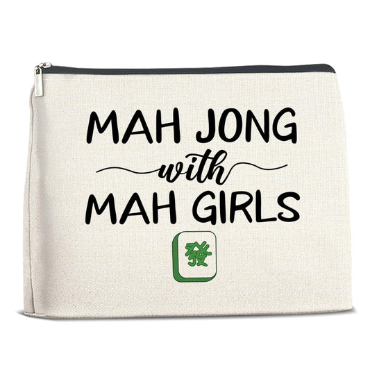 Nurawo Mahjong Gifts Makeup Bag Cosmetic Bags for Women Mahjong Players Lover, Mah Jong With Mah Girls Makeup Pouch With Zipper