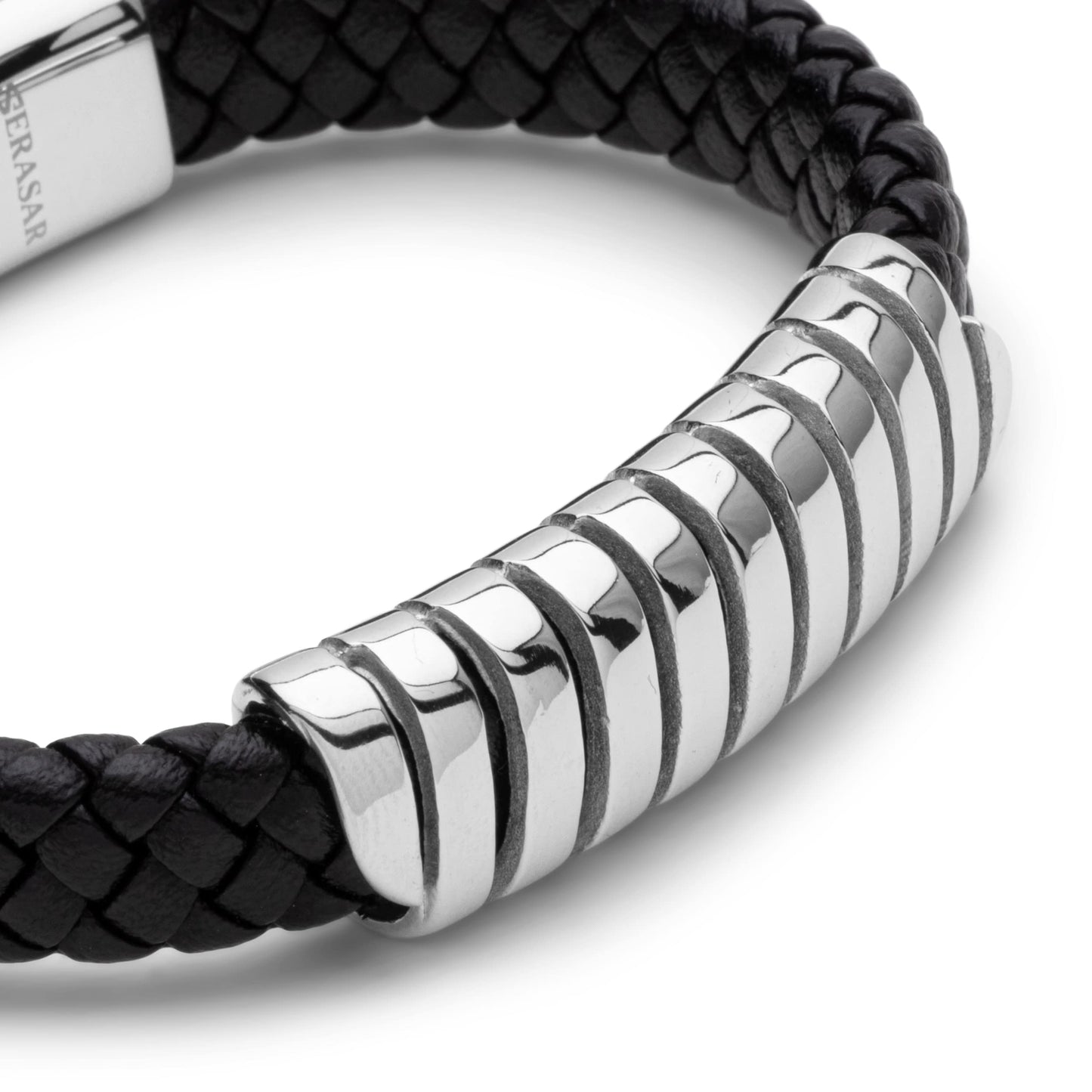 SERASAR Mens Leather Bracelet 17cm Silver Presents Men Gift Box Cowhide Braided Magnetic Clasp Multi Layer Wrap Rope Mans Male Bracelets Band Jewelry Magnet Accessories