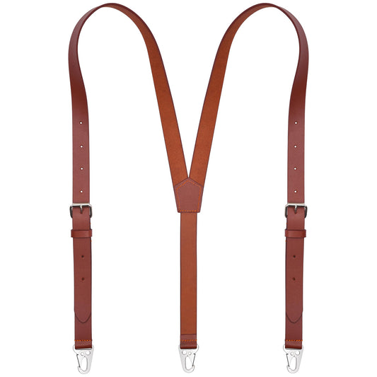 NUTUCH Full Grain Leather Suspender for Men | Y Design Suspenders | | Leather Braces Western | Heavy Duty adjustable Dress Suspender | Snap Hooks | Men Suspenders for Jeans Dress Pants(Brown)
