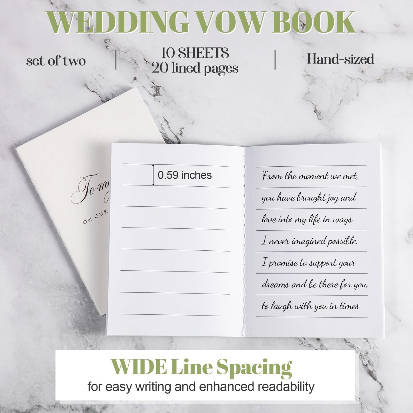 Engrowtic 2 Set Wedding Vow Books to My Husband Wife Vow Books with Silk Ribbon and Envelopes Wax Seals A6 Bride and Groom Guestbook for Bridal Shower Engaged Couple Wedding Essential(Sage Green)