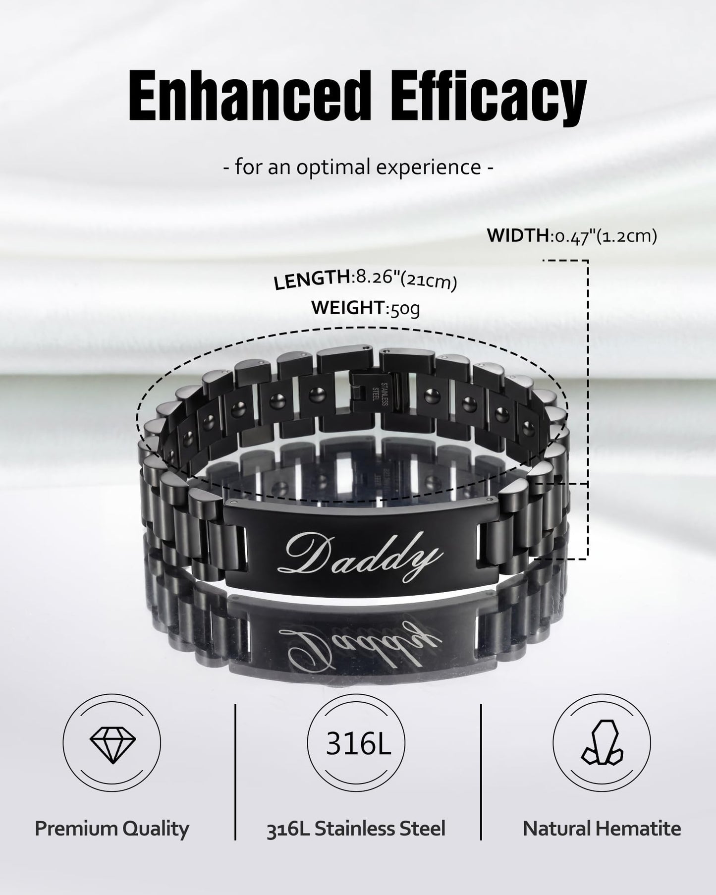 Jecanori Magnetic Bracelets for Men, Stainless Steel Bracelet with Natural Hematite, Father’s Day Gifts for Dad
