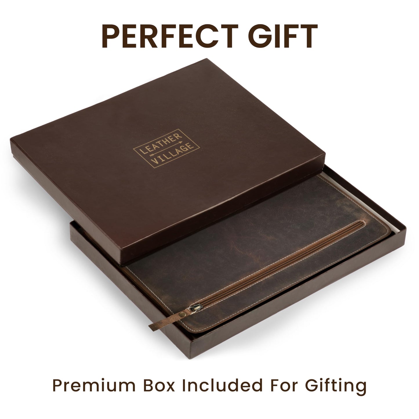 LEATHER VILLAGE Genuine Leather Zipper Portfolio Organizer - Professional Business 4 Ring Binder Padfolio Binder for Documents, Cards, iPad, Tablet, Phone, Resume Folder, Folio for Men & Women - Tan