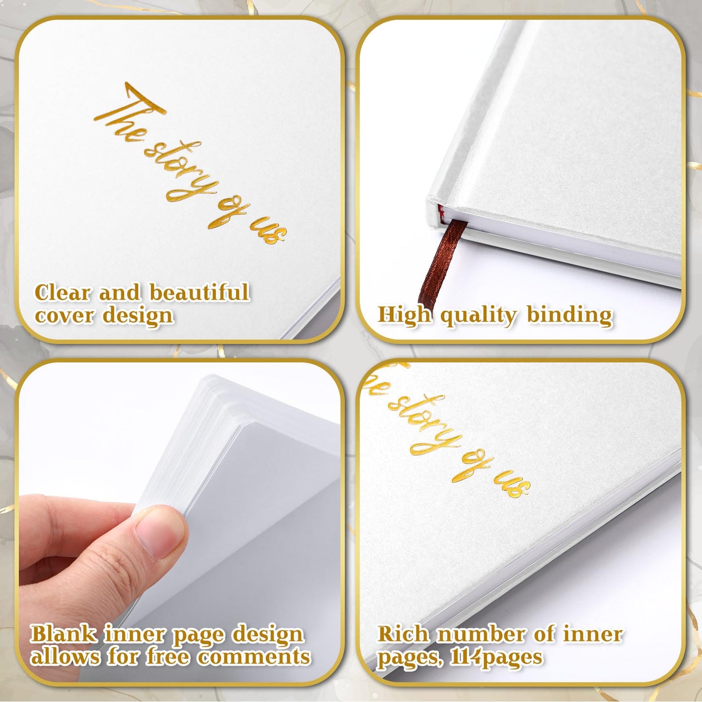 Colarr Hardcover Couples Scrapbook 144 Pages 8.7 x 8.7" Wedding Couples Photo Album Scrapbook Journal for 1 Year Wedding Memory Anniversary Photo Book Gift with 2 Markers(White)