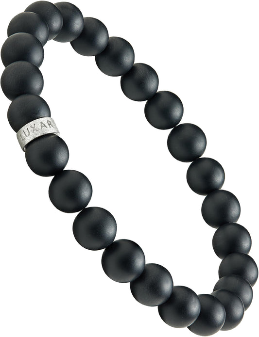 LUXAR Men’s Black Onyx Stone Bead Bracelets | Matte Black 8mm Stone | Minimalist, Designer Jewelry for Men (925 Silver, Small)