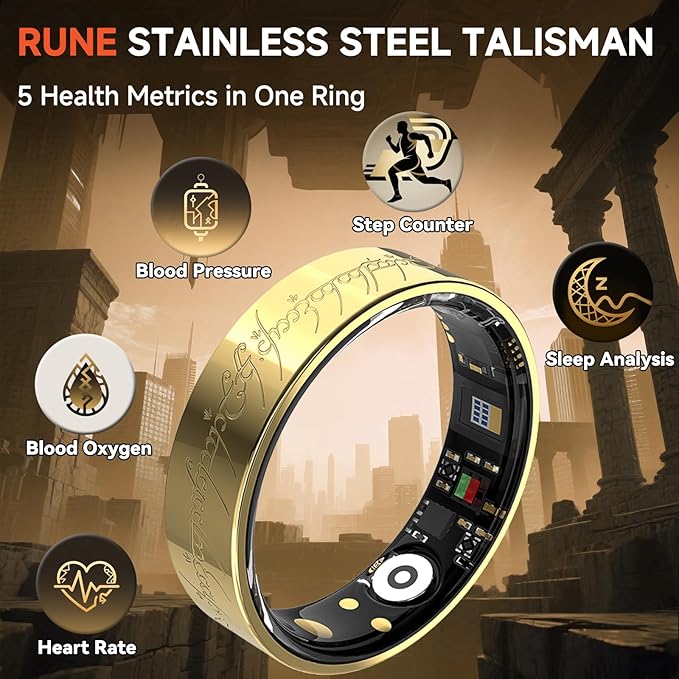 Ultra Smart Ring for Women Men,Health Fitness Tracker with Sleep/Blood Pressure/Oxygen Monitoring, Heart Rate & Activity Tracking,IP68 Waterproof, 5+Day Battery,No Subscription Fee 1-Silver 8
