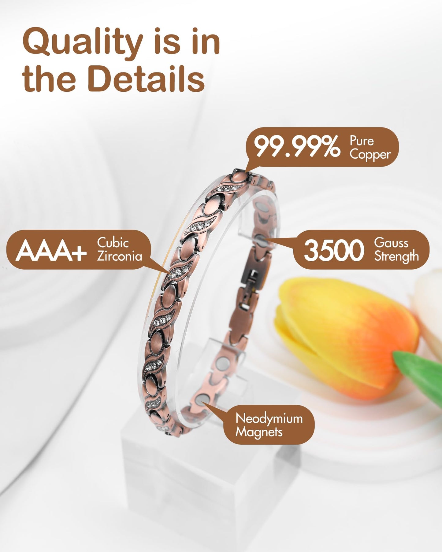 Feraco Pure Copper Bracelets for Women, Ultra Strength Magnetic Bracelet with 3500 Gauss Magnets & Sparkling Cubic Zirconia, Adjustable, Infinite Symbol