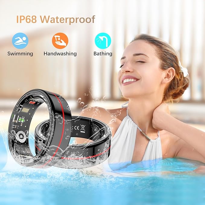 Fit Ring, Smart Health Rings for Women Men with Heart Rate,Blood Oxygen,HRV,Stress Level, Sleep Monitor, Step Tracker, No Subscription Fee, IP68 Waterproof Smart Ring for iphone &Android (Black, 9#)