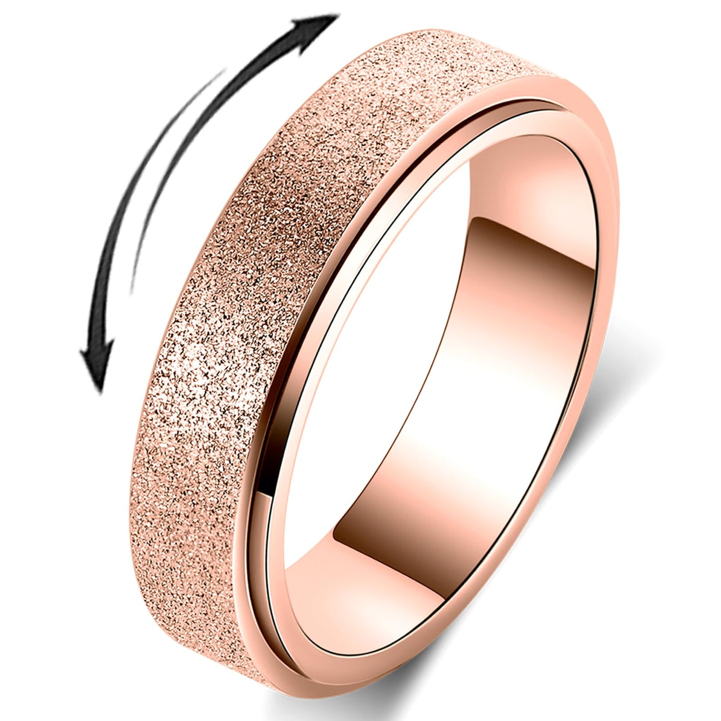 OreilleStar Anxiety Ring for Women Fidget Spinner Ring Fidget Toys Adults Titanium Stainless Steel Thumb Ring 6mm Wide Rose Gold Size 10