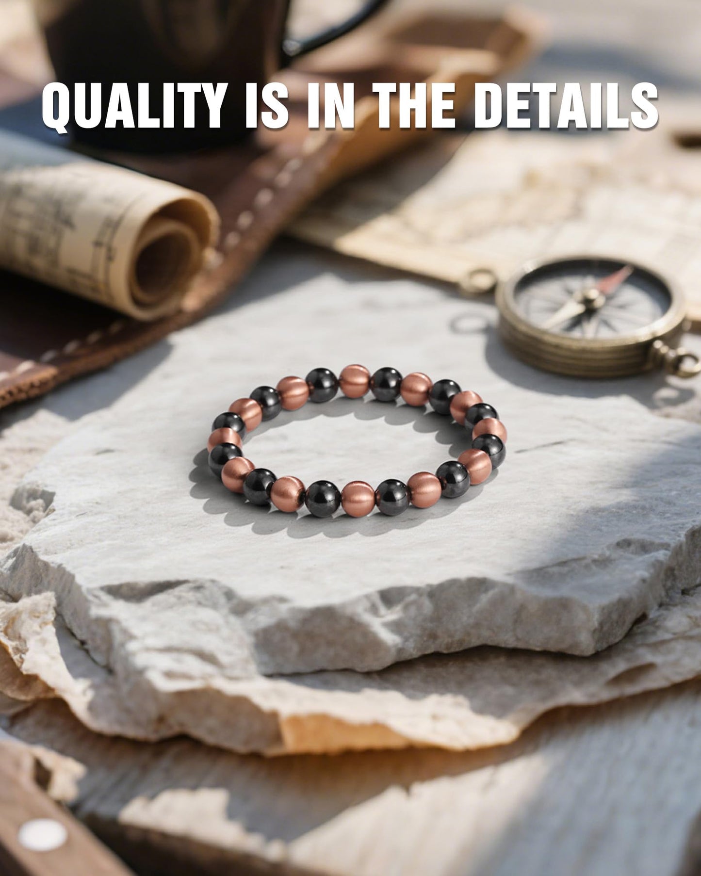 Jecanori Copper Magnetic Bracelet for Men Women, 3800 Gauss Pure Copper Jewelry with Stretch Beads, Unisex Spiritual Gift, Birthday Gifts for Parents, Hematite Bracelet for Mom Friends