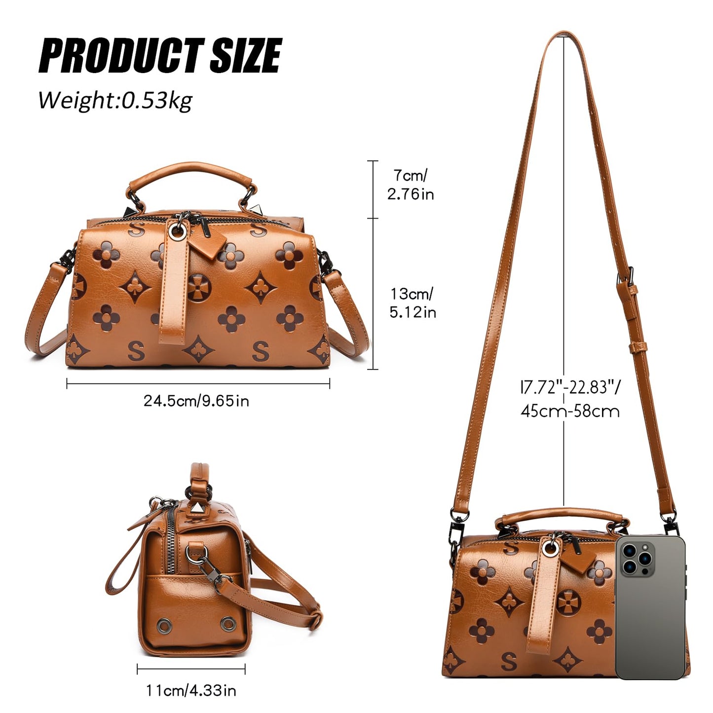 Travistar Crossbody Handbags and Purses Women - Small Retro Embossed Vegan Leather Cross Body Top Handle Handbag Women's Shoulder Bag Trendy Tote Purse Ladies Satchel Bags with Adjustable Strap Brown