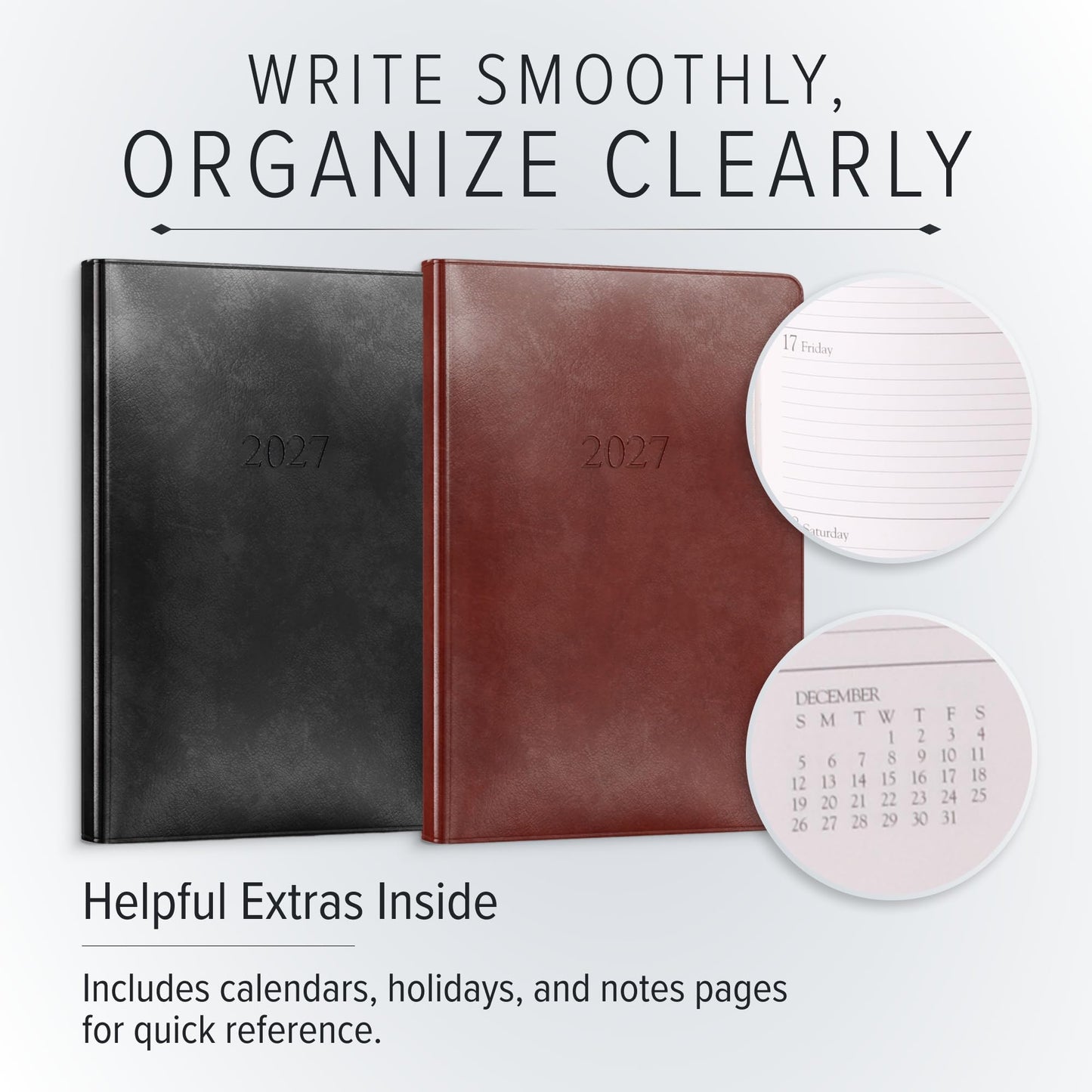 Gallery Leather Desk Weekly Monthly Planner 2027, Elegantly Bound Calendar Planner and Notebook with Stylish Gold-Gilded Page Edges, 12 Months - Acadia Cactus - 8x5.5"