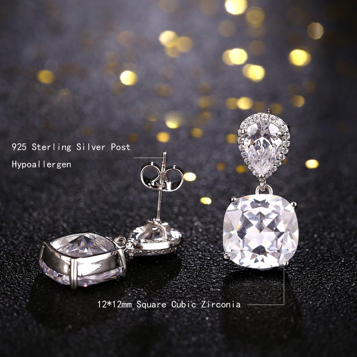AMYJANE Wedding Jewelry Set for Bridesmaids - Elegant Sterling Silver Teardrop Clear Cubic Zirconia Crystal Rhinestone CZ Necklace Set for Bride Bridal Jewelry for Mother of Bride