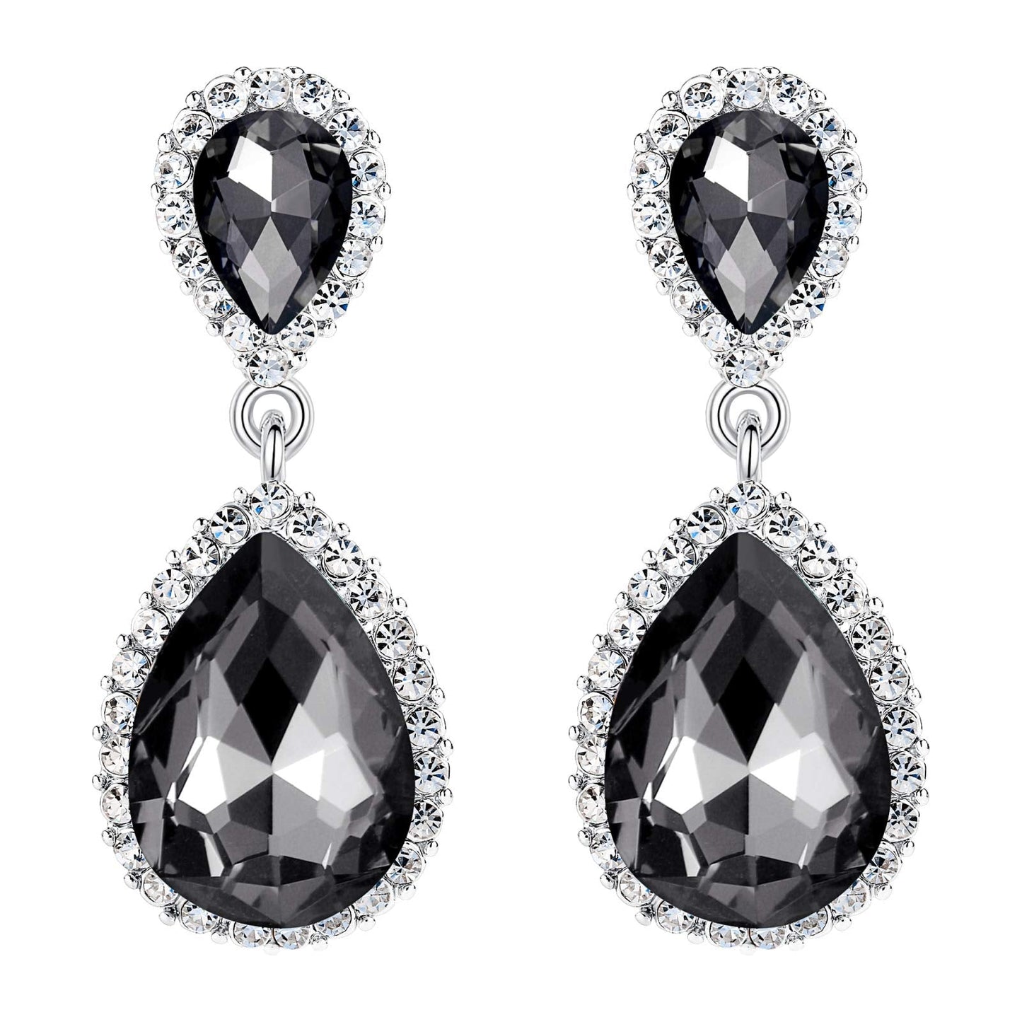 EVER FAITH Women's Austrian Crystal Wedding Tear Drop Dangle Earrings Dark Grey