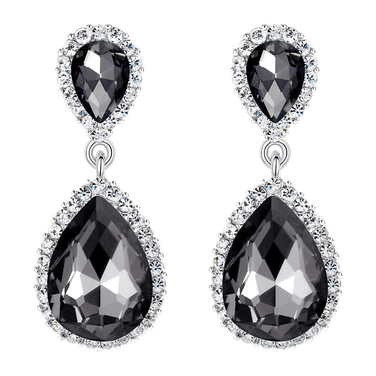 EVER FAITH Women's Austrian Crystal Wedding Tear Drop Dangle Earrings Dark Grey