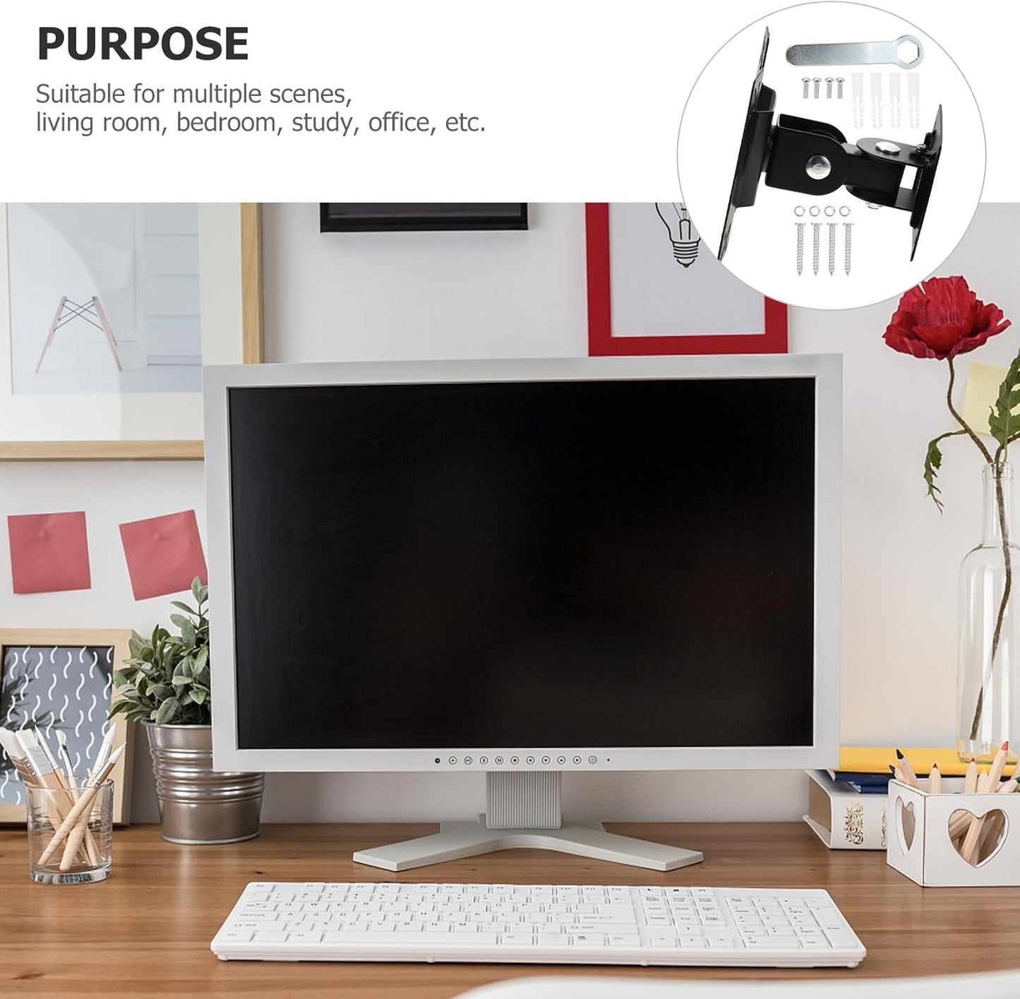Luxshiny 360 14-27 Inch Rotatable Monitor Wall Mount Bracket Swivel Tv Wall Stand for LCD Screens Metal Shaft Support