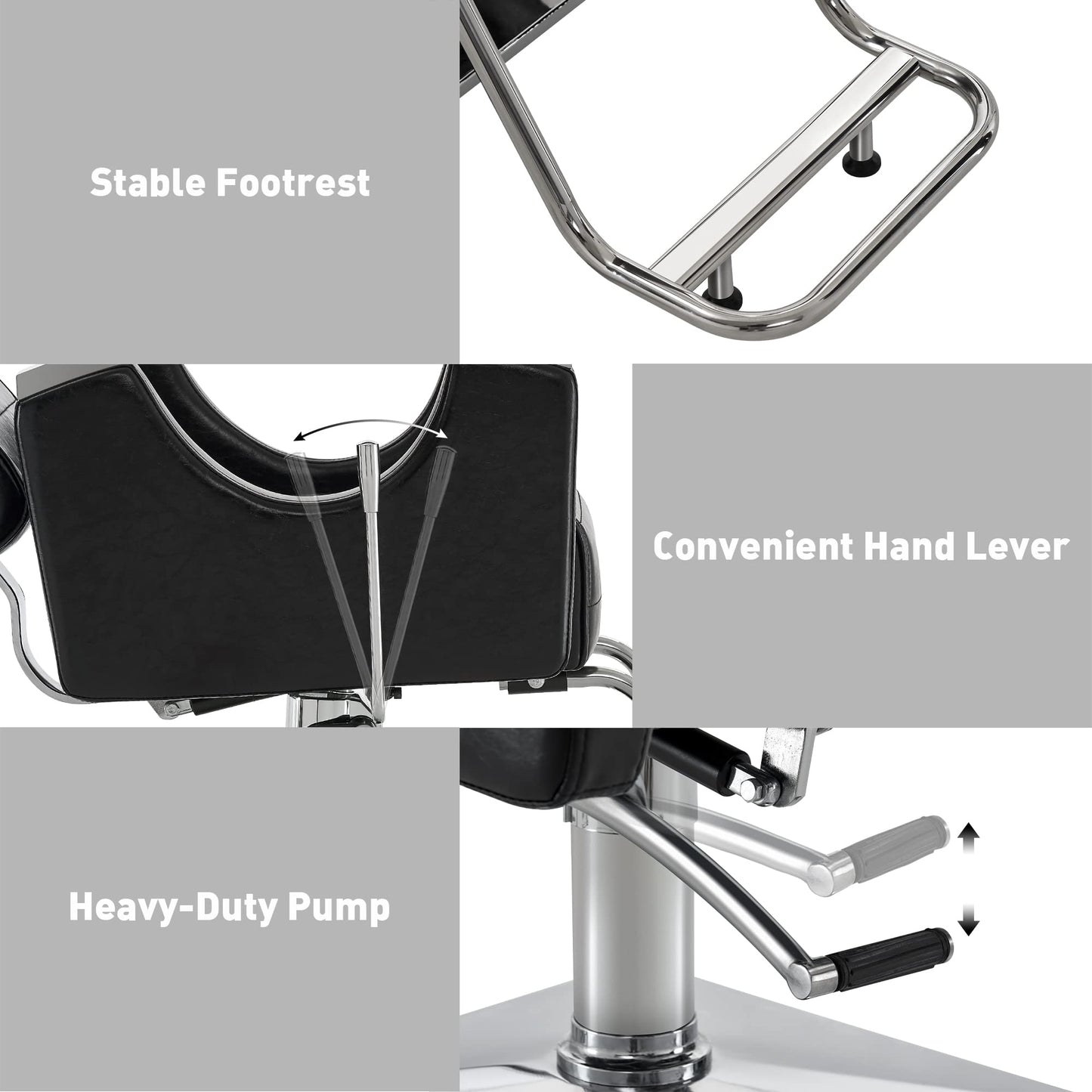BarberPub Barber Chair for Barbershop,Reclining Salon Chair for Hair Stylist 9180 (Black)