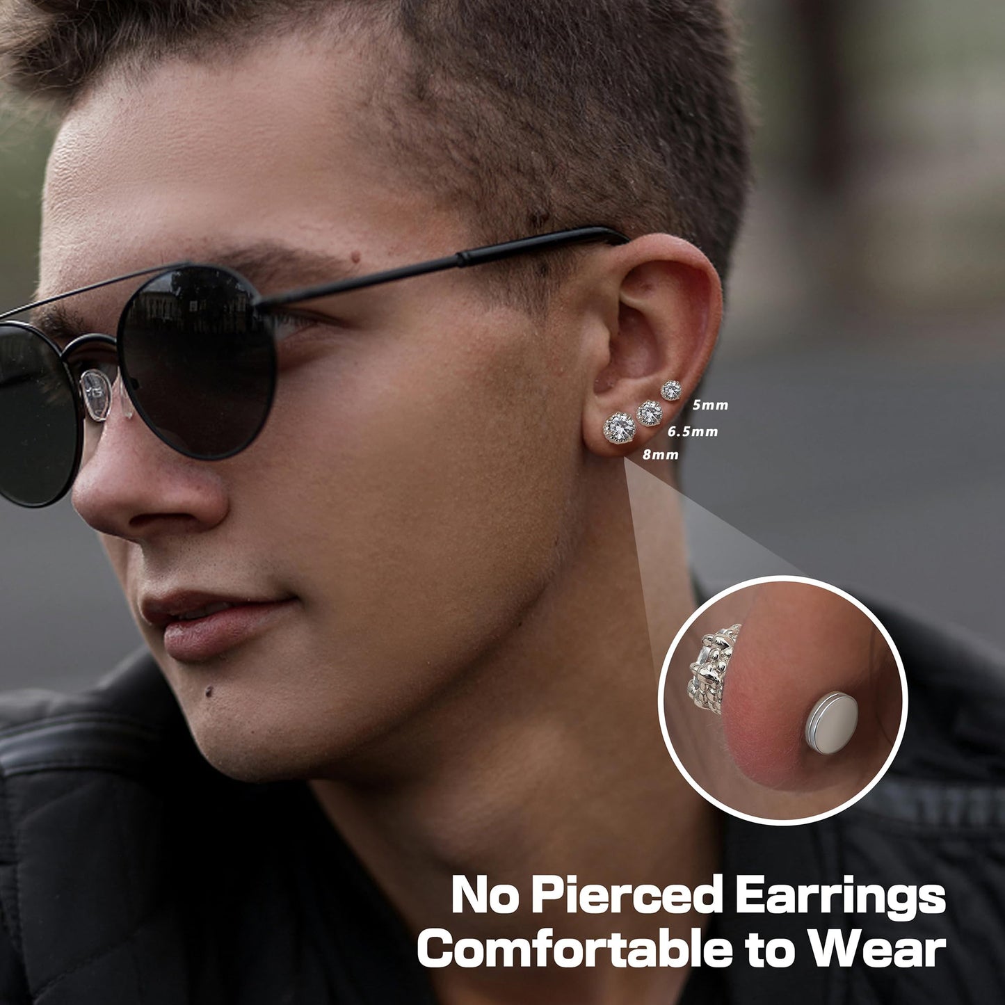 GEMQUEEN Magnetic Earrings for Men Women - 5A Shiny CZ Dragon Claw Punk Hypoallergenic Stainless Steel Non Piercing Clip on Fake Earrings Studs Silver 6.5MM Not Easy to Fall
