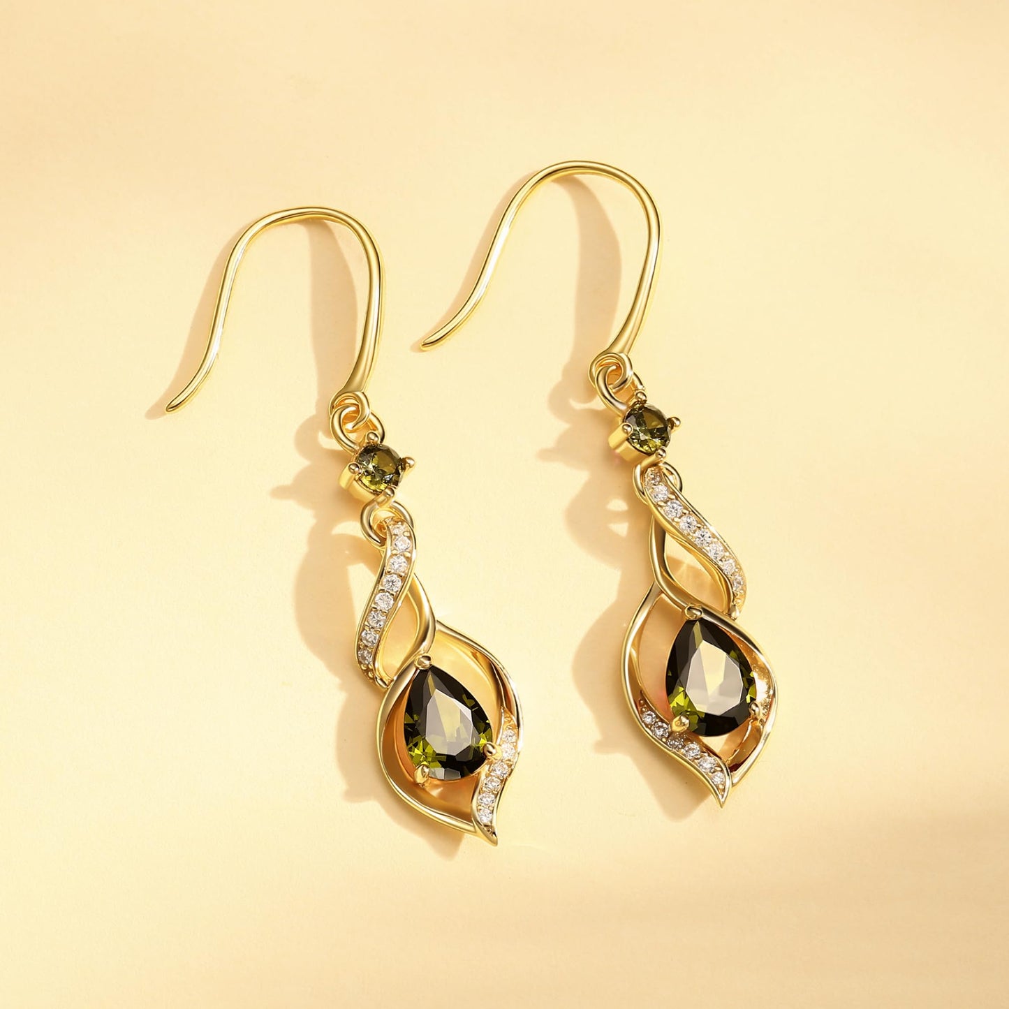 FANCIME 14K Gold Plated August Birthstone Dangle Earrings for Women Teardrop Peridot Earrings S925 Sterling Silver infinity Love Birthday Gifts for Mom Women