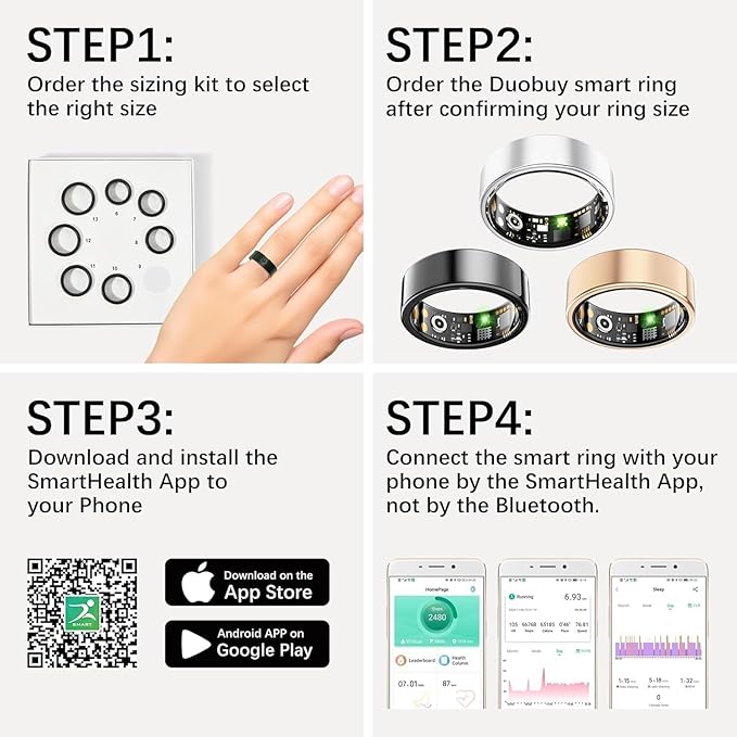 Smart Health Rings for Women Men, Fitness Tracker with Heart Rate, Blood Oxygen, HRV, Sleep Tracker, Step Tracker, No Subscription Fee, IP68 Waterproof Smart Ring for iphone & Android (Silver 14#)