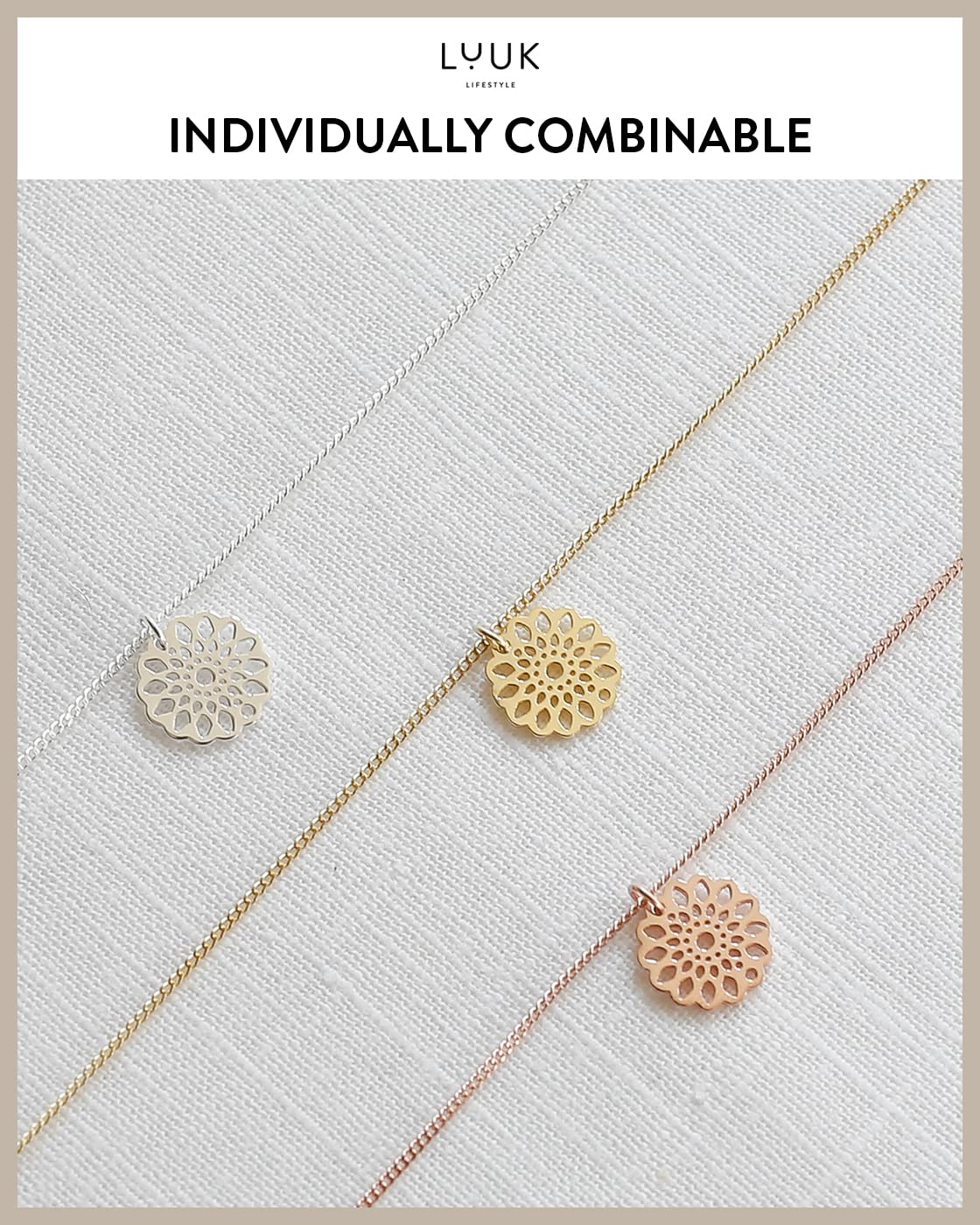 LUUK LIFESTYLE 925 sterling silver mandala pendant necklace with HAPPINESS gift card, trendy jewelry for women, adjustable length, fashionable gift for Valentine's Day, birthday, gold