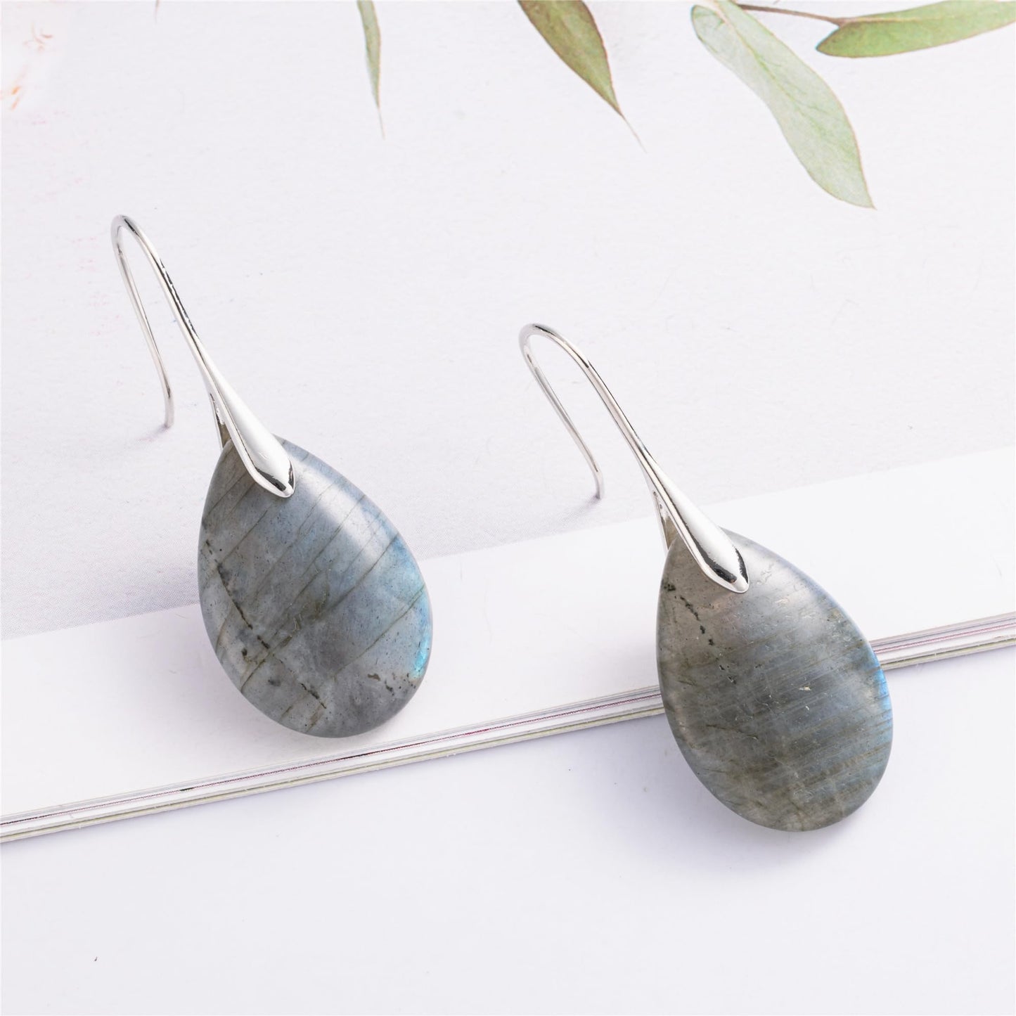 SELOVO Agate Teardrop Stone Grey Drop Earrings Fishhook Dangle Earrings for Women
