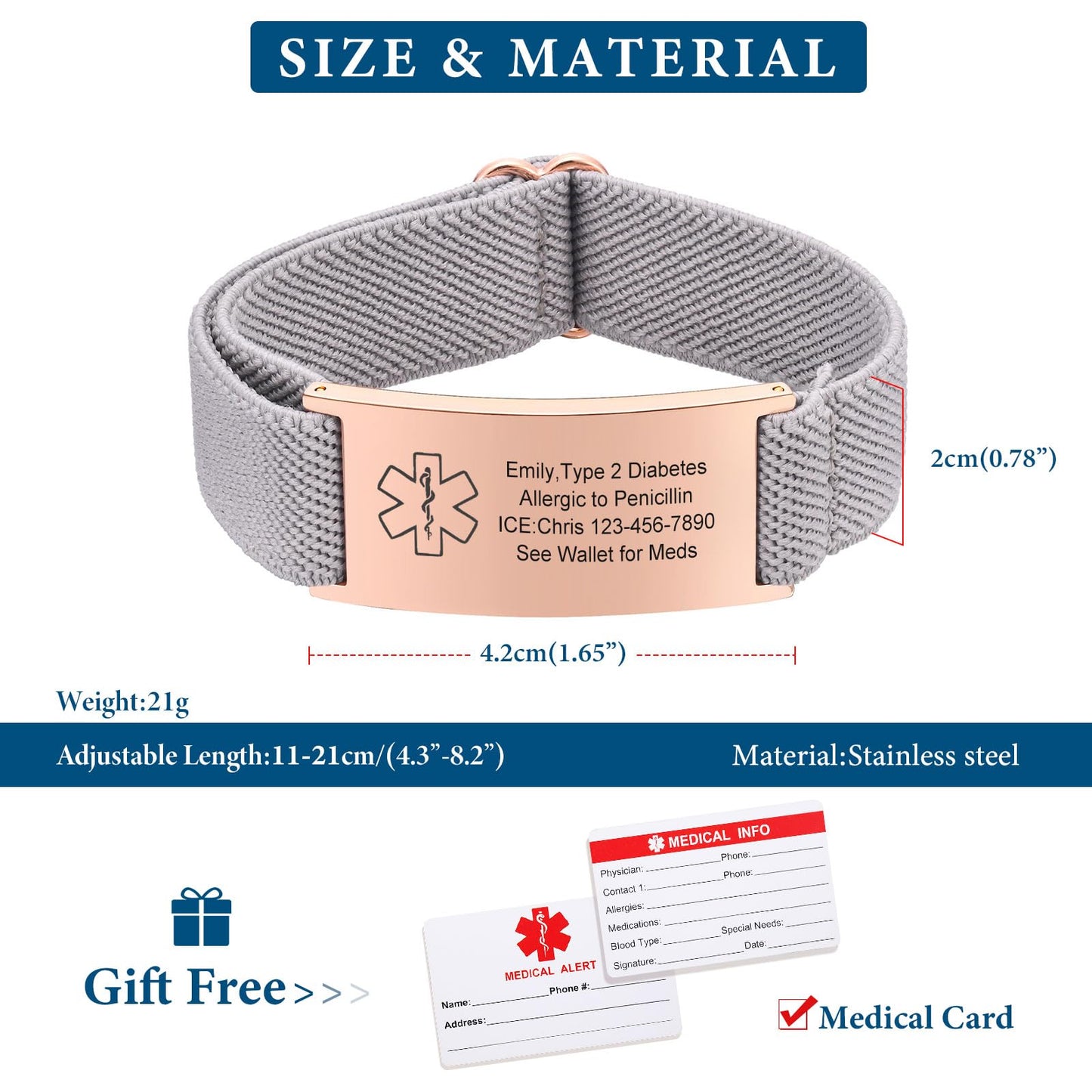 VNOX Medical Alert Id Bracelet for Women, Epilepsy Medical Alert Bracelets for Women Men Patients Stainless Steel Emergency Bracelets Wristband,Personalized Mens Life Health Alert Bracelet