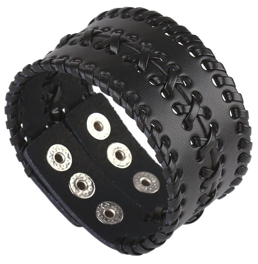 Hamoery Men Leather Bracelet Punk Braided Rope Alloy Bracelet Bangle Wristband