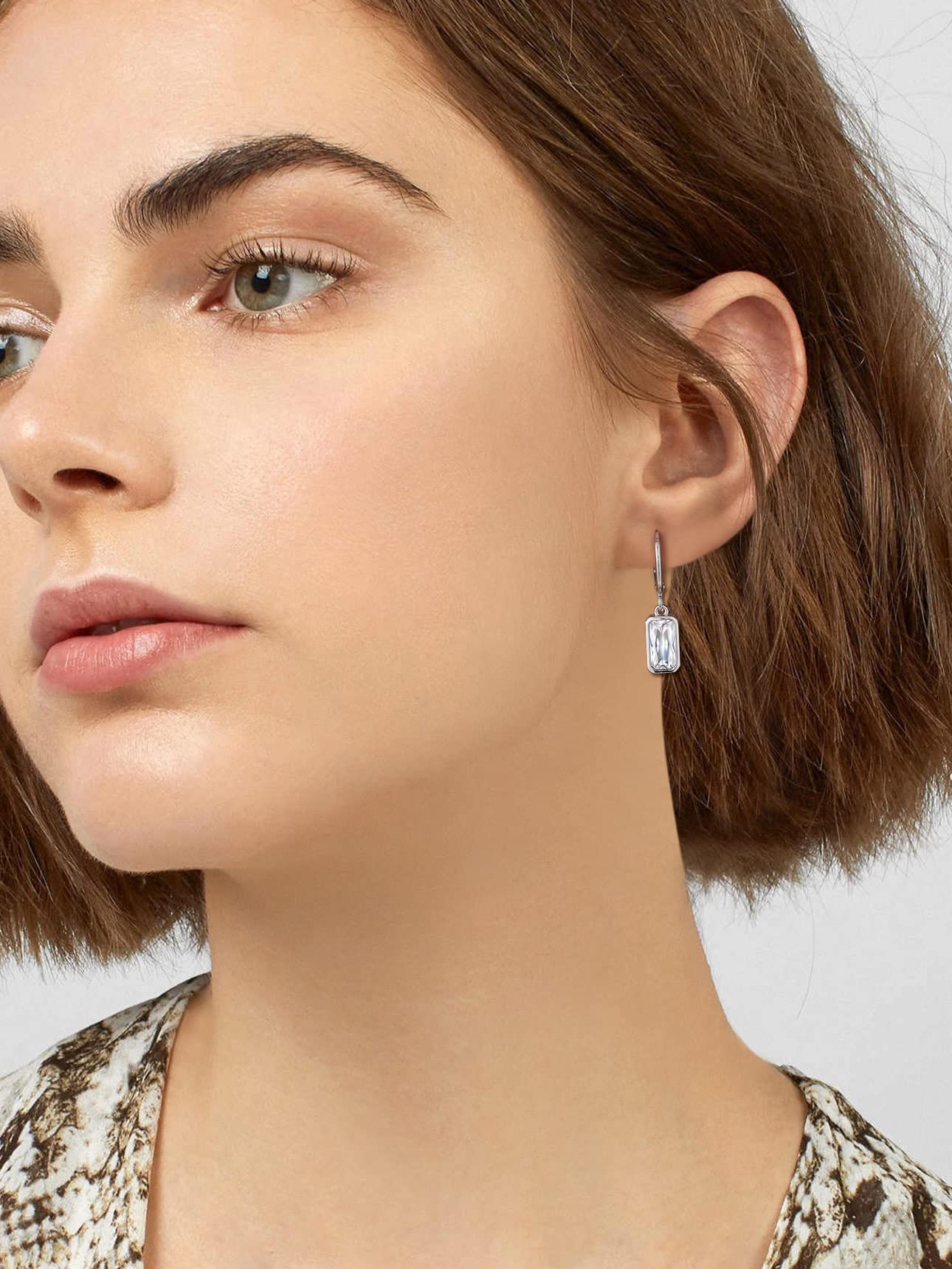 Bestyle Silver Solitaire Diamond Drop Earrings | Hypoallergenic Silver Huggie Hoop Earrings | Sparkle April Birthstone Earrings For Women | White CZ Huggie Earrings for Wedding Bridemaid
