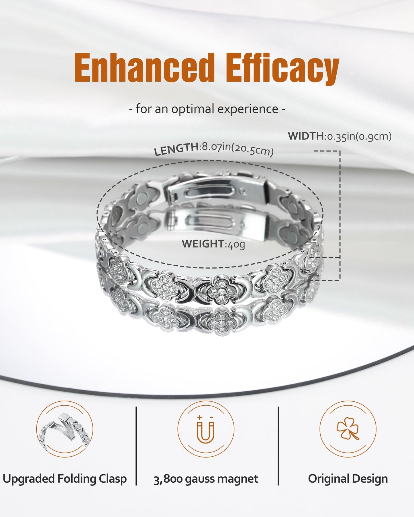 Jecanori Magnetic Bracelets for Women with Upgraded 3800 Gauss Magnets, Four-Leaf Clover Stainless Steel Bracelets for Women, Jewelry Gifts