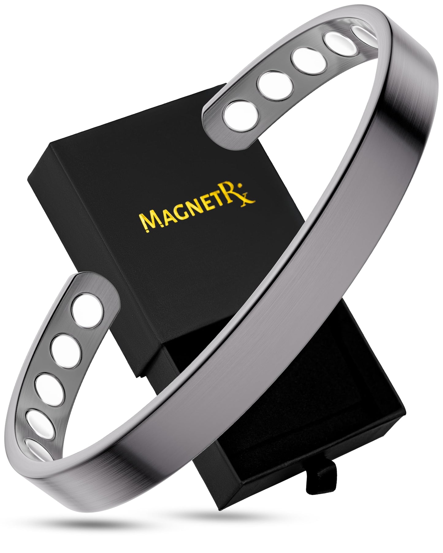 MagnetRX® Magnetic Bracelets for Men & Women - Elegant Bangle Men’s Cuff - Golf/Tennis Elbow & Balance, Stainless Steel Magnetic Bracelets for Women (Brushed Silver, Large (Pack of 1))