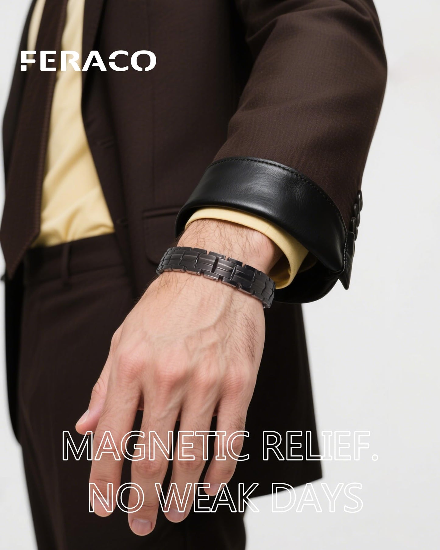 Feraco Magnetic Therapy Bracelet for Men,Titanium Steel Bracelet with 5X Strength Magnets,Premium Fold-Over Clasp (Gray)